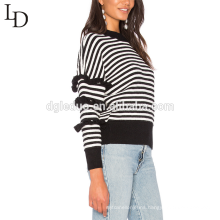 Two colour sweater design pullover custom knit striped woman sweater for winter